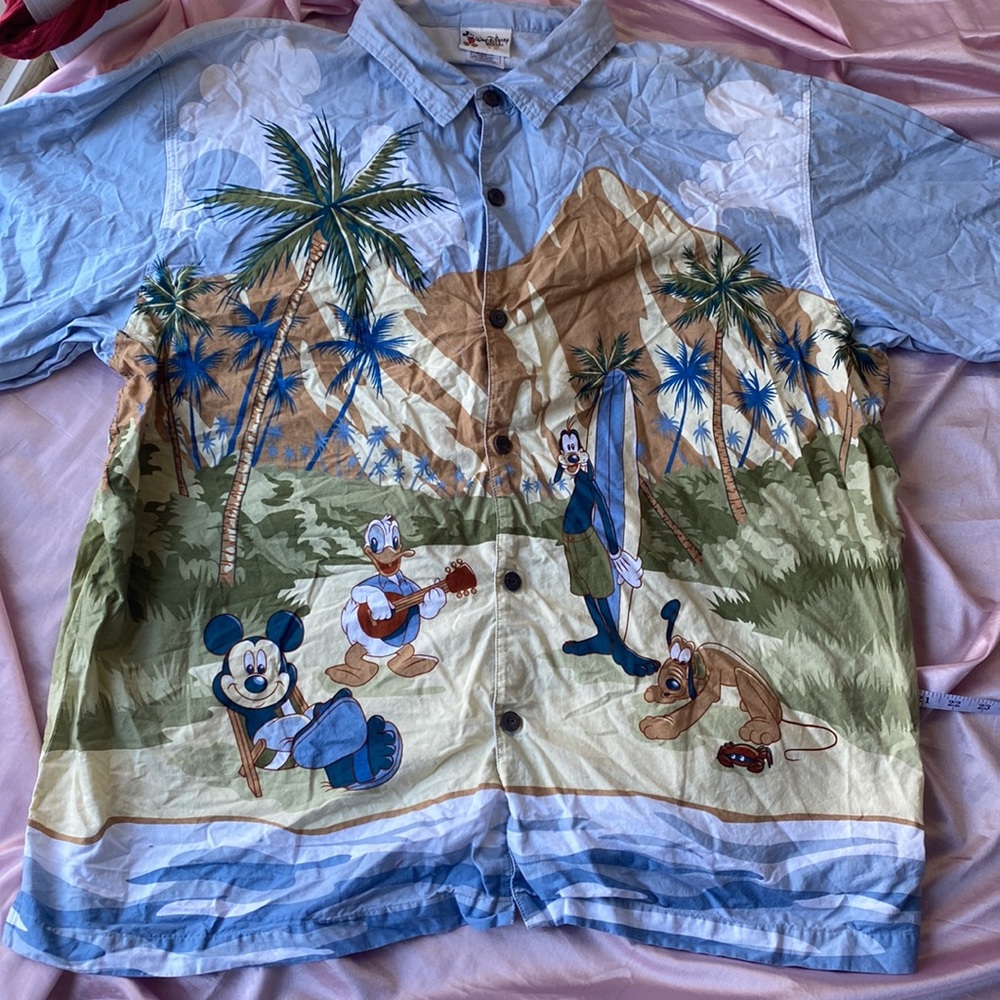 VIntage y2k Disney Casual Hawaiian Vacation Button Down Top size XXL
